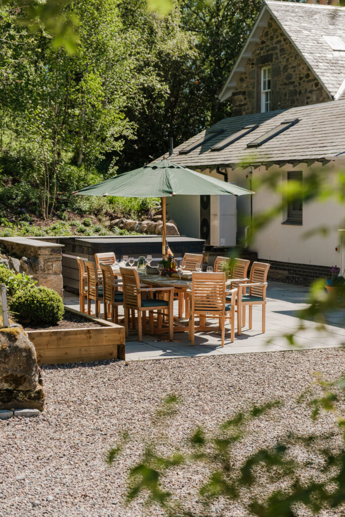 Dining alfresco at The Schoolhouse, Straloch Estate, Perthshire